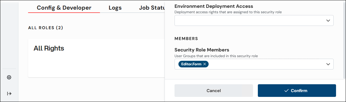 The Security Role Members list contains the Editor.Form item.